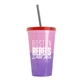 a pink-to-violet cup & translucent red lid & translucent smoke straw 22 oz cool color change sport sipper