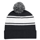 aerial view a black/white two - tone knit pom beanie with cuff, image 1 of 3