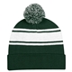aerial view a forest green/white two - tone knit pom beanie with cuff, image 1 of 3