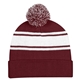 aerial view a burgundy/white two - tone knit pom beanie with cuff, image 1 of 3