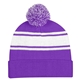 aerial view a purple/white two - tone knit pom beanie with cuff, image 1 of 3