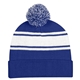 aerial view a royal blue/white two - tone knit pom beanie with cuff, image 1 of 3