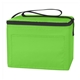 aerial view a lime green polyester budget cooler bag - 6 can, image 1 of 2