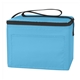 aerial view a light blue polyester budget cooler bag - 6 can, image 1 of 2