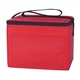 aerial view a red polyester budget cooler bag - 6 can, image 1 of 2