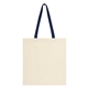 aerial view a natural with navy penny wise cotton canvas tote bag, image 1 of 2