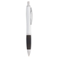 aerial view a silver barrel with black grip the nash comfort grip ballpoint click pen, image 1 of 3