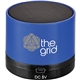aerial view a royal blue cylinder bluetooth speaker, image 1 of 4