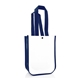 a white/navy designer tote bag with curved corners