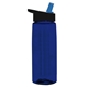 a transparent navy blue bottle & black with blue spout lid 26 oz flair tritan water bottle with flip straw lid