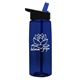 aerial view a transparent navy blue bottle & black with blue spout lid 26 oz flair tritan water bottle with flip straw lid, image 1 of 3