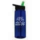aerial view a transparent navy blue bottle & black with green spout lid 26 oz flair tritan water bottle with flip straw lid, image 1 of 3