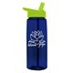 aerial view a transparent navy blue bottle & lime green lid 26 oz flair tritan water bottle with flip straw lid, image 1 of 3