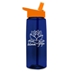 aerial view a transparent navy blue bottle & orange lid 26 oz flair tritan water bottle with flip straw lid, image 1 of 3