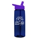 aerial view a transparent navy blue bottle & violet lid 26 oz flair tritan water bottle with flip straw lid, image 1 of 3