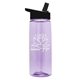 aerial view a transparent lilac bottle & black lid 26 oz flair tritan water bottle with flip straw lid, image 1 of 3