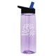 aerial view a transparent lilac bottle & black with blue spout lid 26 oz flair tritan water bottle with flip straw lid, image 1 of 3