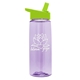 aerial view a transparent lilac bottle & lime green lid 26 oz flair tritan water bottle with flip straw lid, image 1 of 3