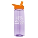 aerial view a transparent lilac bottle & orange lid 26 oz flair tritan water bottle with flip straw lid, image 1 of 3