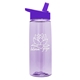 aerial view a transparent lilac bottle & violet lid 26 oz flair tritan water bottle with flip straw lid, image 1 of 3