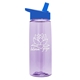 aerial view a transparent lilac bottle & royal blue lid 26 oz flair tritan water bottle with flip straw lid, image 1 of 3