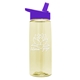 aerial view a transparent pastel yellow bottle & violet lid 26 oz flair tritan water bottle with flip straw lid, image 1 of 3