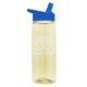 aerial view a transparent pastel yellow bottle & royal blue lid 26 oz flair tritan water bottle with flip straw lid, image 1 of 3