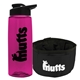 aerial view a transparent hot pink bottle & black lid & black bowl the parched pup - 26 oz transparent tritan(tm) bottle folding dog bowl, image 1 of 2