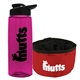 a transparent hot pink bottle & black lid & red bowl the parched pup - 26 oz transparent tritan(tm) bottle folding dog bowl