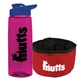 a transparent hot pink bottle & reflex blue lid & red bowl the parched pup - 26 oz transparent tritan(tm) bottle folding dog bowl