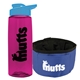 a transparent hot pink bottle & cyan lid & blue bowl the parched pup - 26 oz transparent tritan(tm) bottle folding dog bowl