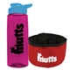 a transparent hot pink bottle & cyan lid & red bowl the parched pup - 26 oz transparent tritan(tm) bottle folding dog bowl