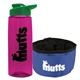 a transparent hot pink bottle & green lid & blue bowl the parched pup - 26 oz transparent tritan(tm) bottle folding dog bowl