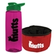 a transparent hot pink bottle & green lid & red bowl the parched pup - 26 oz transparent tritan(tm) bottle folding dog bowl