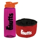 a transparent hot pink bottle & orange lid & red bowl the parched pup - 26 oz transparent tritan(tm) bottle folding dog bowl