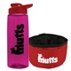 a transparent hot pink bottle & red lid & red bowl the parched pup - 26 oz transparent tritan(tm) bottle folding dog bowl