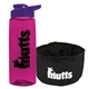 a transparent hot pink bottle & violet lid & black bowl the parched pup - 26 oz transparent tritan(tm) bottle folding dog bowl