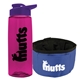 a transparent hot pink bottle & violet lid & blue bowl the parched pup - 26 oz transparent tritan(tm) bottle folding dog bowl