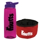 a transparent hot pink bottle & violet lid & red bowl the parched pup - 26 oz transparent tritan(tm) bottle folding dog bowl