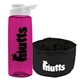 a transparent hot pink bottle & white lid & black bowl the parched pup - 26 oz transparent tritan(tm) bottle folding dog bowl