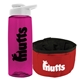 a transparent hot pink bottle & white lid & red bowl the parched pup - 26 oz transparent tritan(tm) bottle folding dog bowl