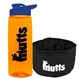 a transparent orange bottle & reflex blue lid & black bowl the parched pup - 26 oz transparent tritan(tm) bottle folding dog bowl