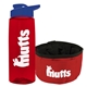 a transparent red bottle & reflex blue lid & red bowl the parched pup - 26 oz transparent tritan(tm) bottle folding dog bowl