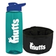a transparent teal bottle & reflex blue lid & black bowl the parched pup - 26 oz transparent tritan(tm) bottle folding dog bowl