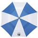 aerial view a royal/white 58 recycled golf umbrella with wooden handle, image 1 of 17