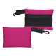 a magenta small mesh travel bag with clip