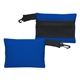 a royal blue small mesh travel bag with clip