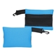 aerial view a neon blue small mesh travel bag with clip, image 1 of 2