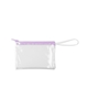 aerial view a clear bag & lavender zipper poptart to go vinyl coin pouch, image 1 of 2