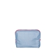 aerial view a french wash denim bag & flamingo zipper denim busy bee pouch, image 1 of 2